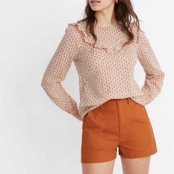 Madewell Tops - Madewell Floral Ruffle Blouse in Cream and Orange